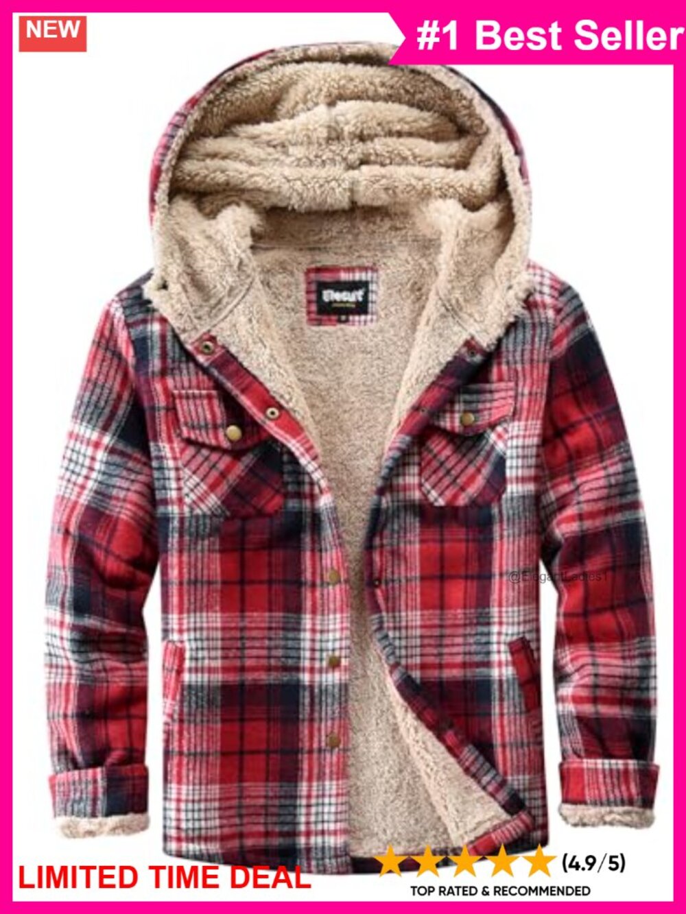 Women Fleece Flannel Jacket Plaid Sherpa Button Down Hooded